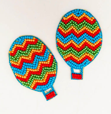 Hot Air Balloon Beaded Applique, Hand Embroidered In Multicoloured Beads, Beaded Motif